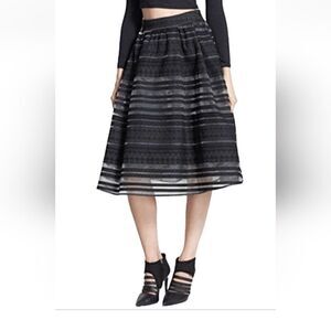 JOA Los Angeles Women's Black Striped Flocking Lined Full Skirt w Netting Large